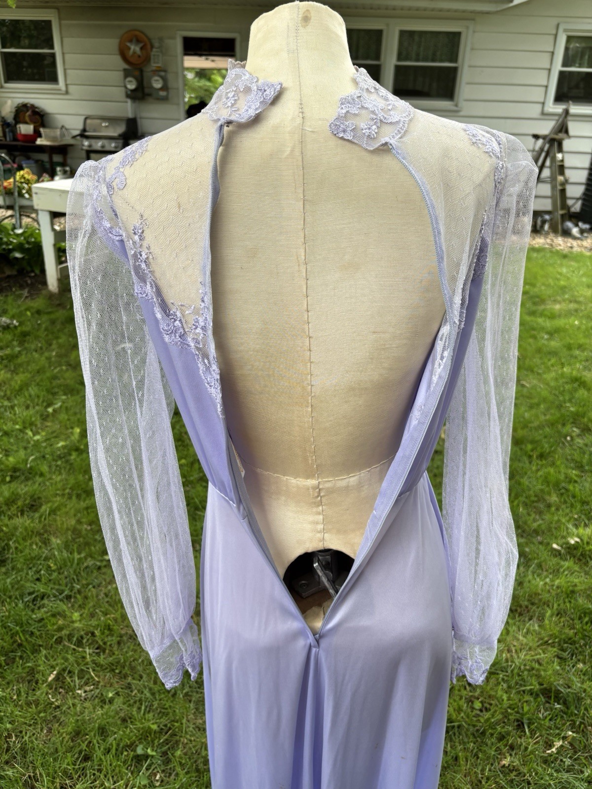 VTG 70s Dress Maxi Polyester Formal Bridesmaid Wedding Purple Sheer Eve Milady