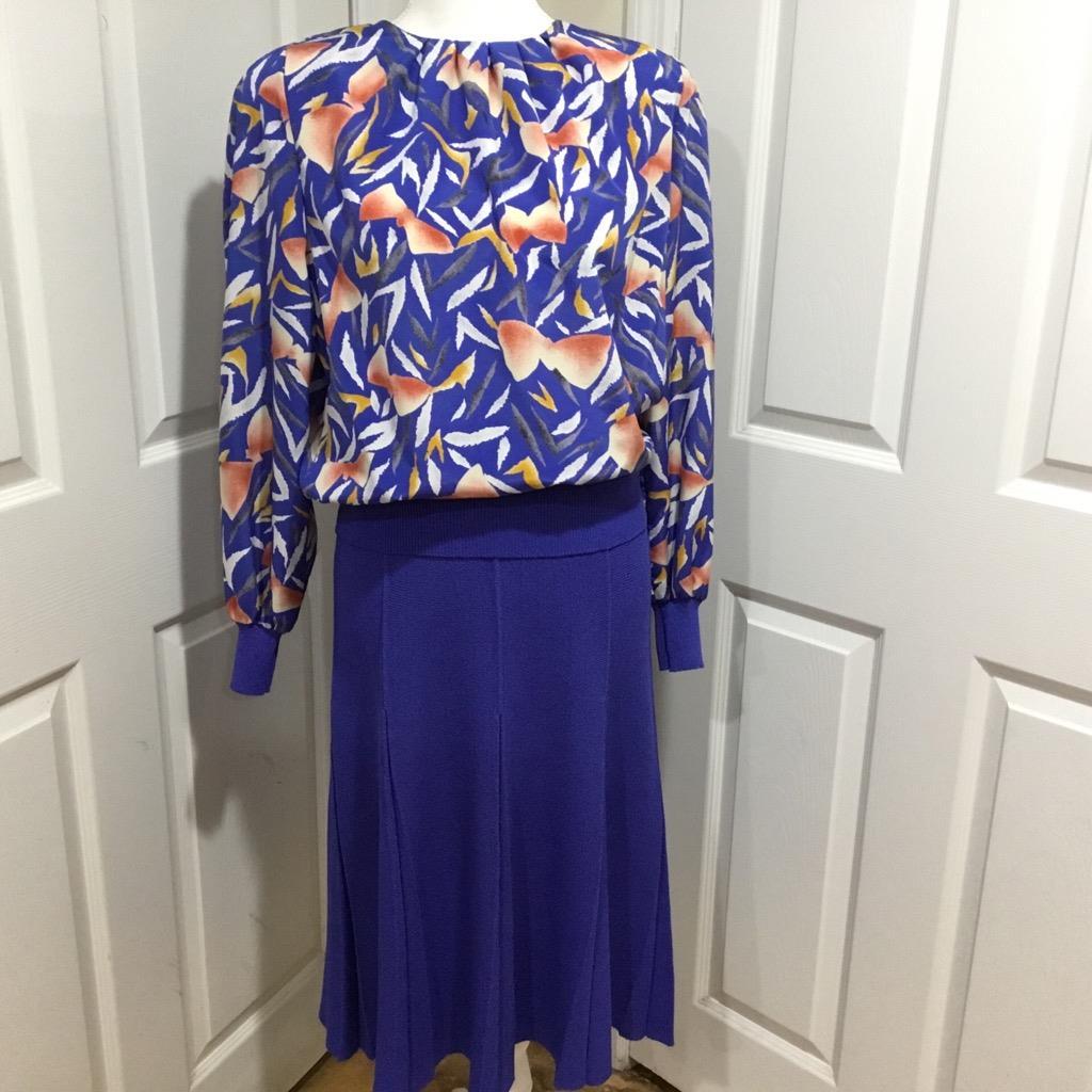 Vintage Periwinkle Blue Skirt & Blouse Suit Size 10 Vintage from 1970’s -1980’s