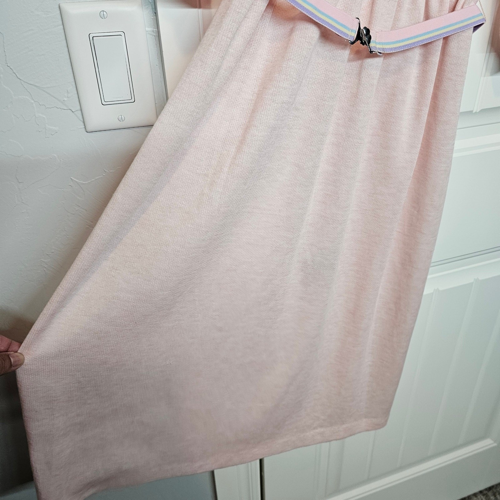 Vintage 80s Dress Size Medium Pink Light Knit Sweater Dress Midi Twee Neutral