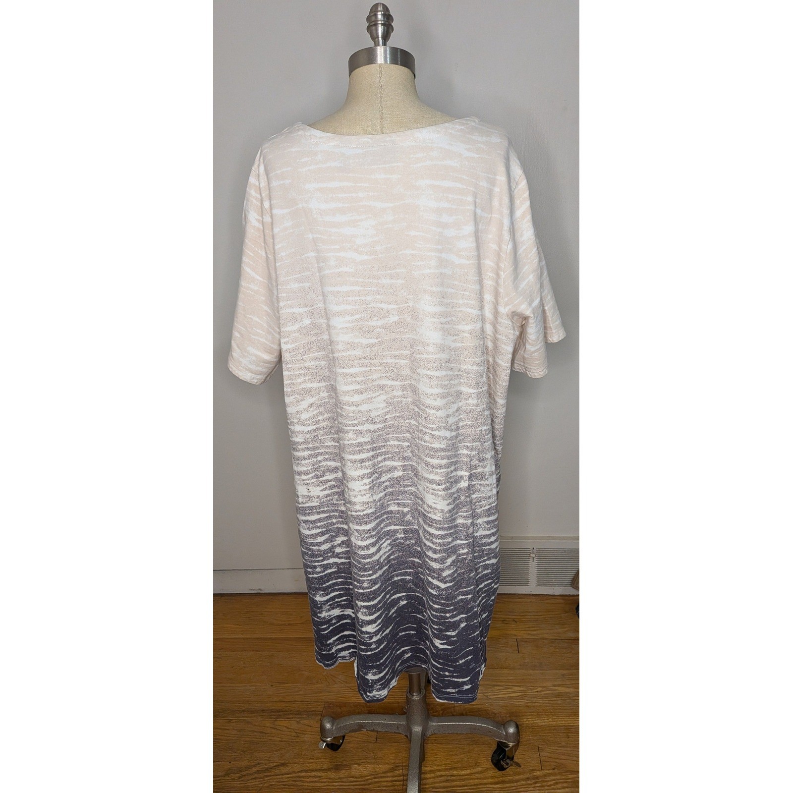 Denim & Co. Beach 3X French Terry Ombre T-Shirt Dress Stretch Comfort Relaxed