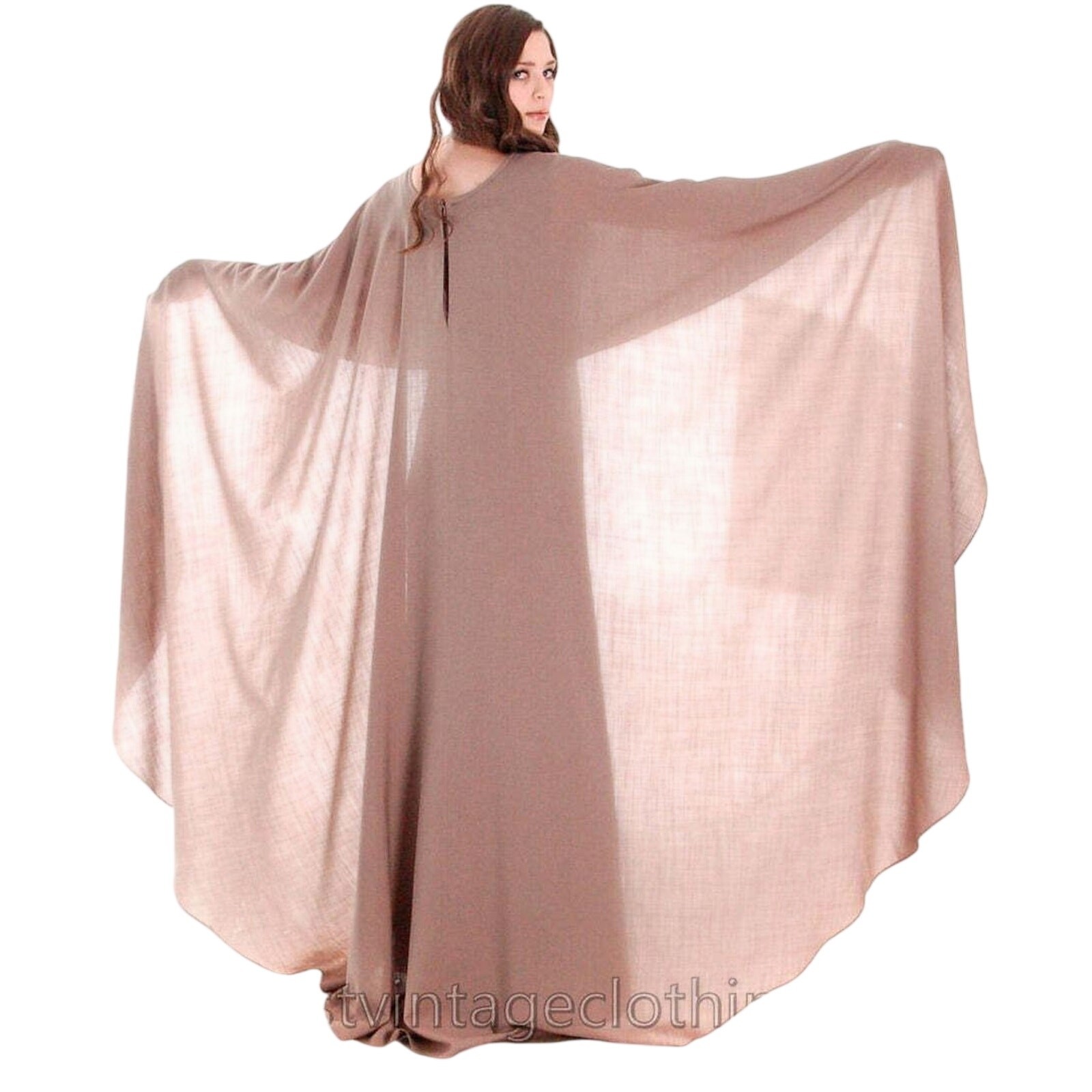 Vuokko VTG 70s Black Wool Voile Designer Gown w/ Full Circle Cape Dress Sz 38 S