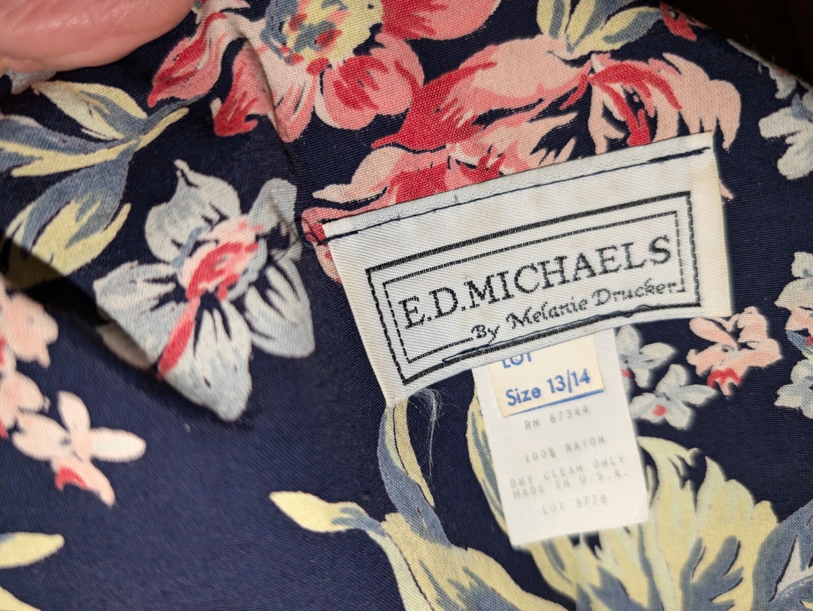1980’s Black Green Pink Rayon Floral Dress by E.D. Michaels Size 13/14