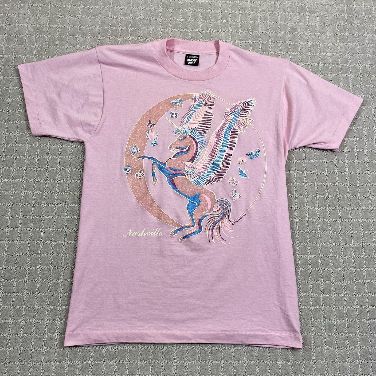 Vintage 90s Pink Pegasus Size Large Nashville Fairy Unicorn Mythology Tshirt