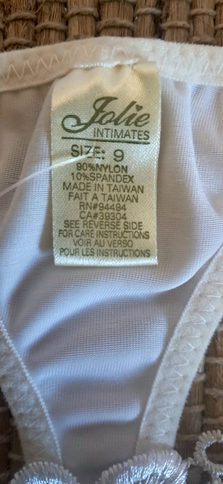 1990’s White Lace Thong Panty Size 9 Semi-share Double Strapped Hips G-string