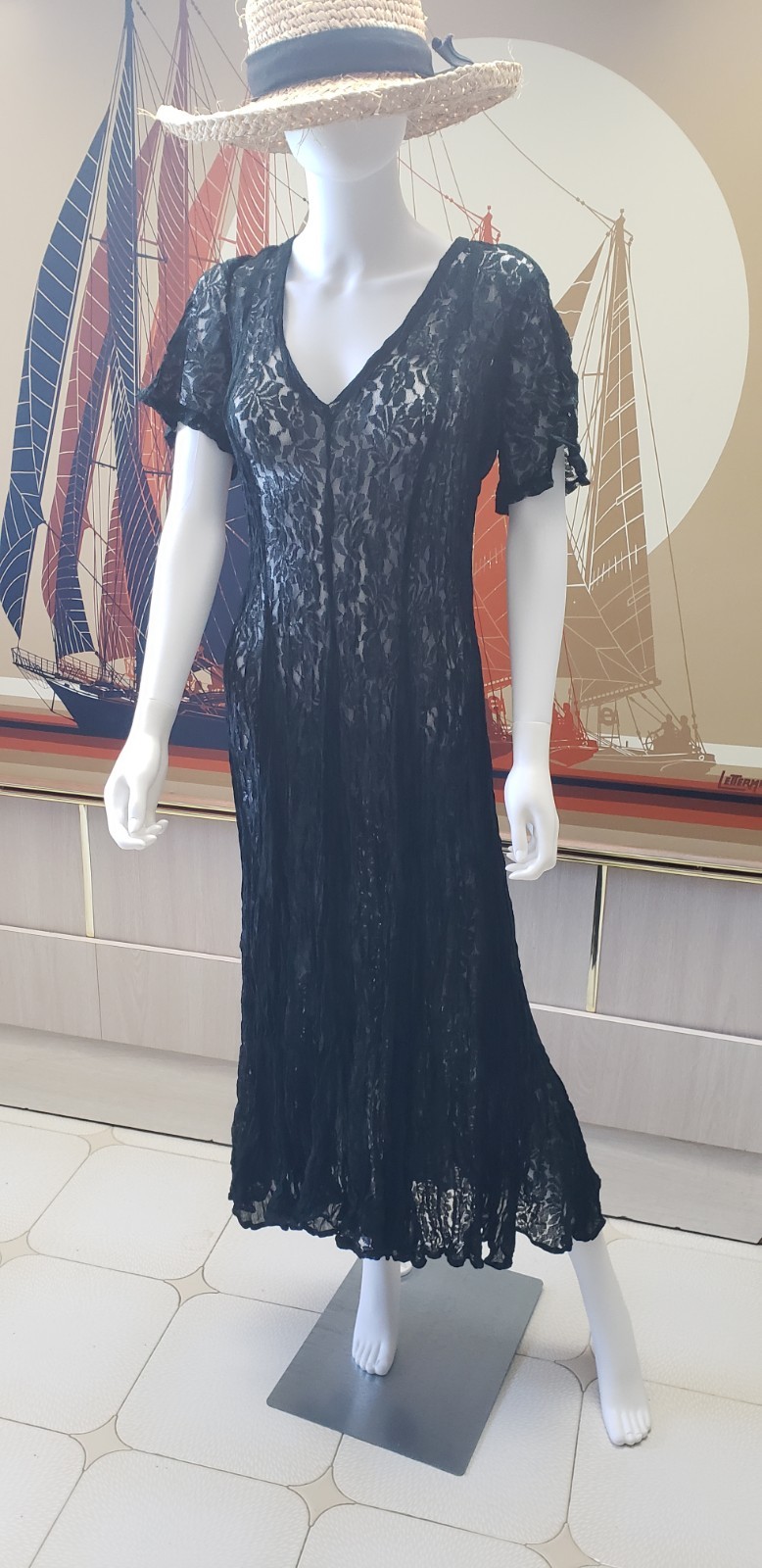 BLACK LACE BROOMSTICK PLEATED DRESS—BOHO! GOTHIC!