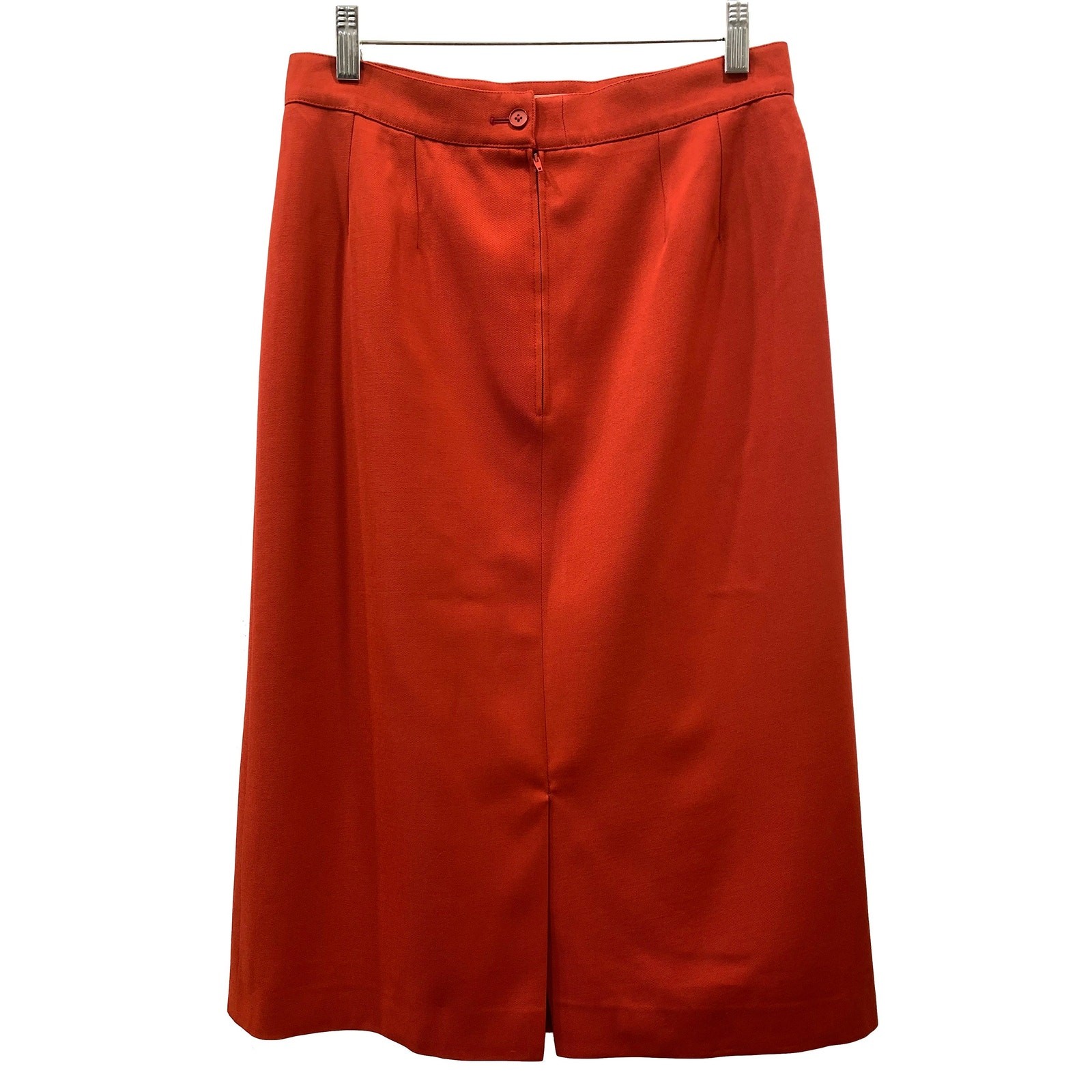 Vintage Ted Lapidus Brick Red Wool Midi Skirt France Straight Lined W 29.5″