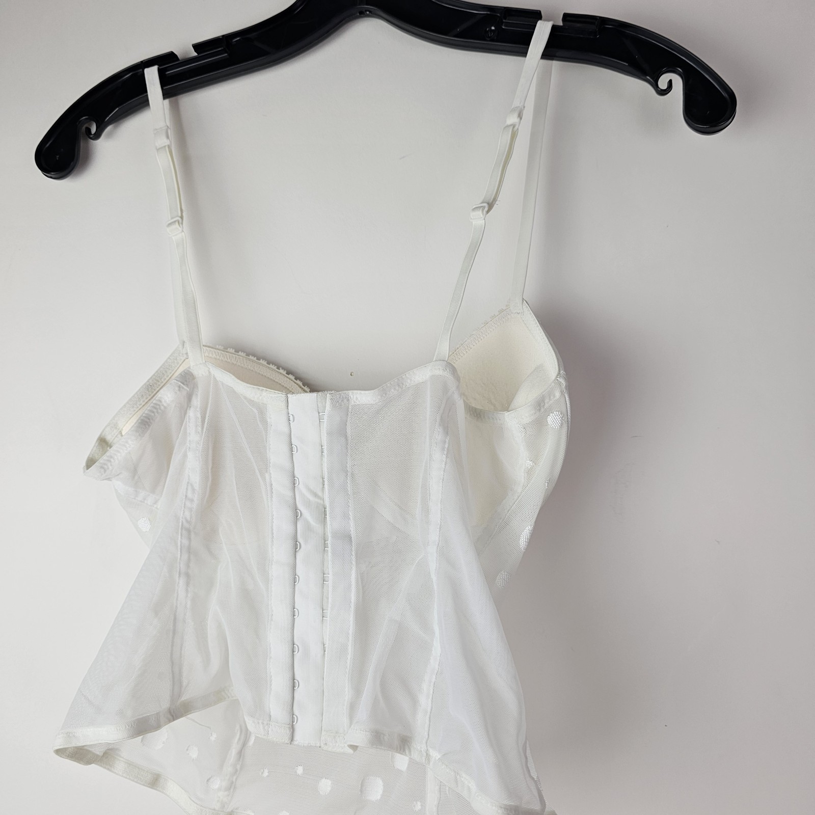 Lily Of France Bustier Bra 36A White 2101960 Polka Dot Semi Sheer Sexy Romantic