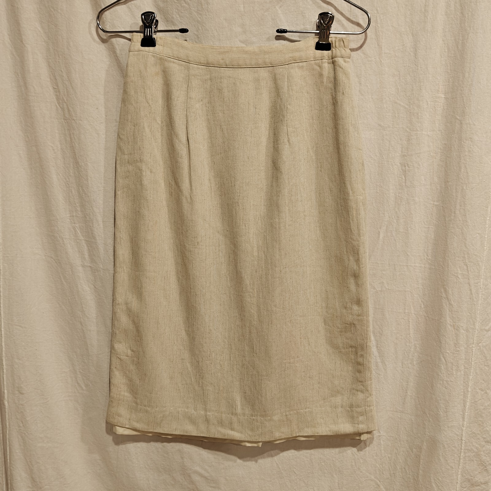 Vintage Extra Small Suzelle Linen Natural Color Knee Length Pencil Skirt