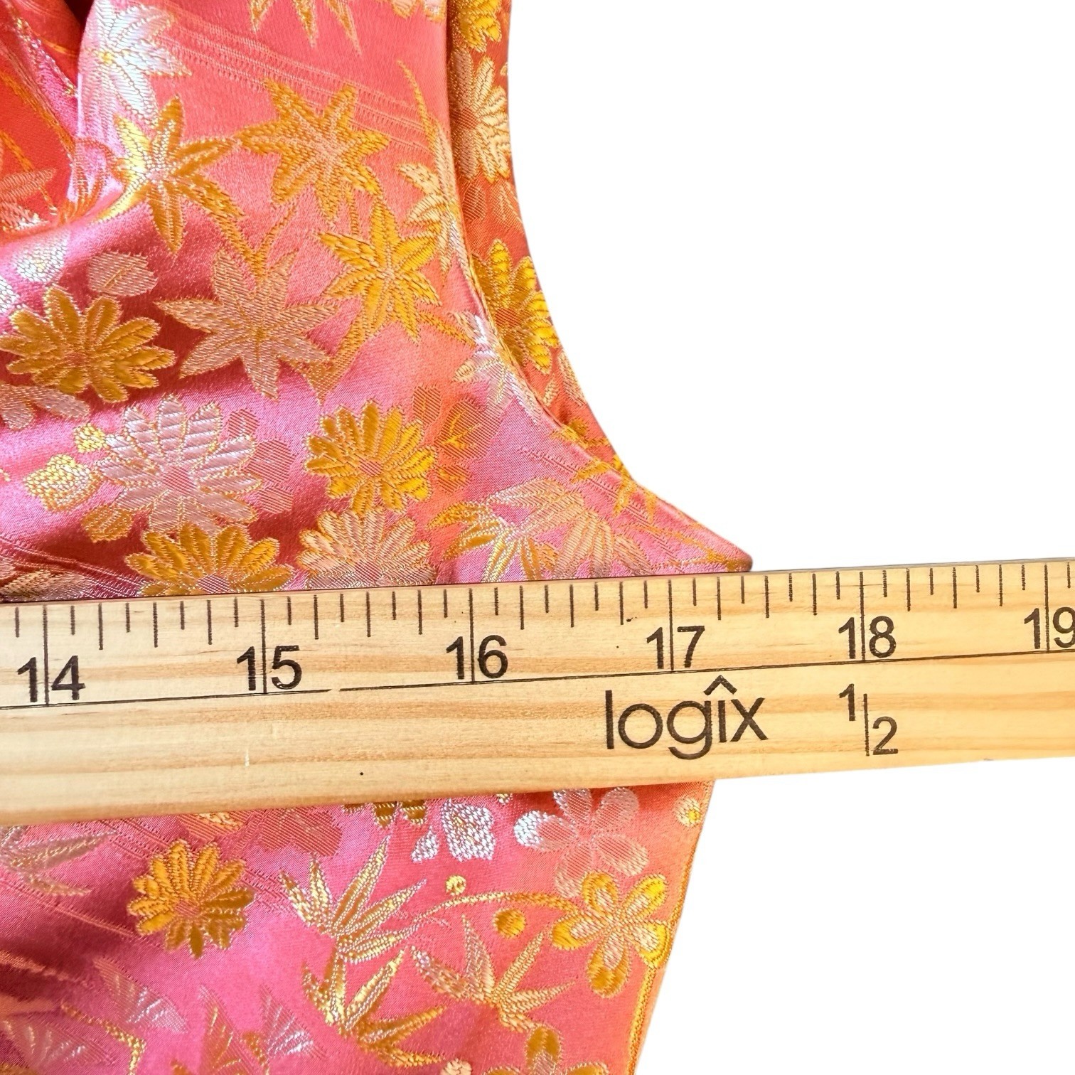 Handmade Silk Brocade Dress Pink Gold Floral Asian Inspired Bow Waist Small