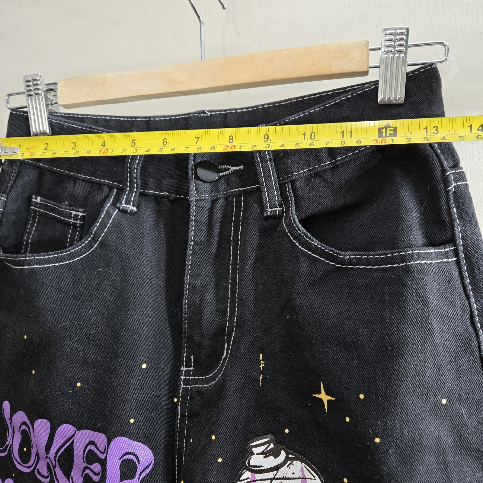 Grunge Punk Cartoon & Slogan Jeans Size XS Graphic Black Straight Leg Streetwear