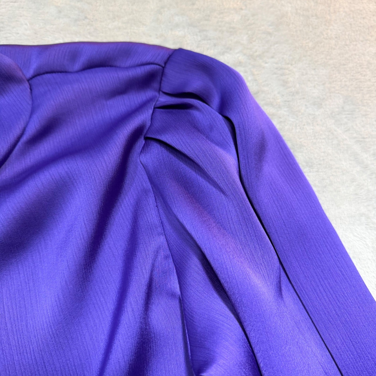 Vintage Purple Cowl Neck Blouse 80s Puff Shoulder Power Dressing Dark Office