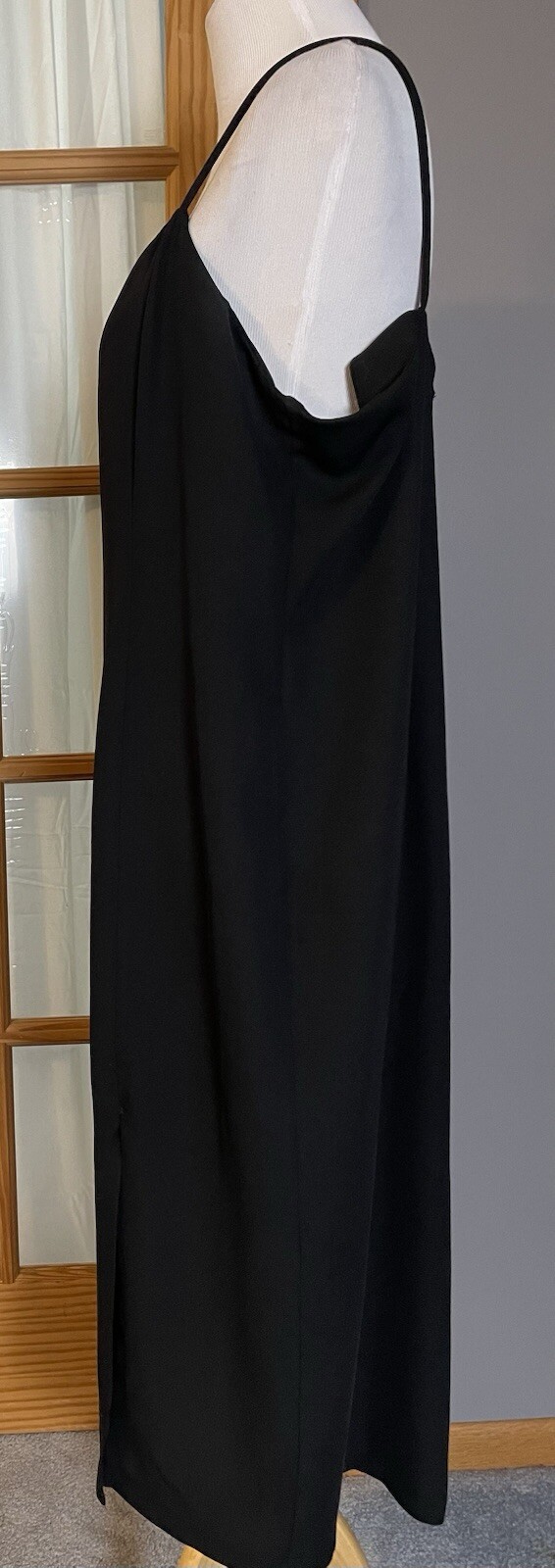 70s Formal Slip Midi Dress 2XL Black Eveningwear Whimsigoth Minimalist Cocktail