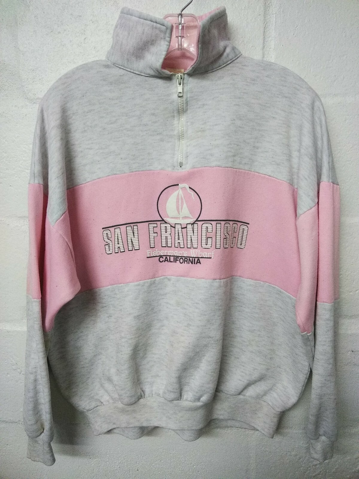 Vintage San Francisco Fisherman’s Wharf Sweatshirt – Pink & Gray Heather 1/4 Zip