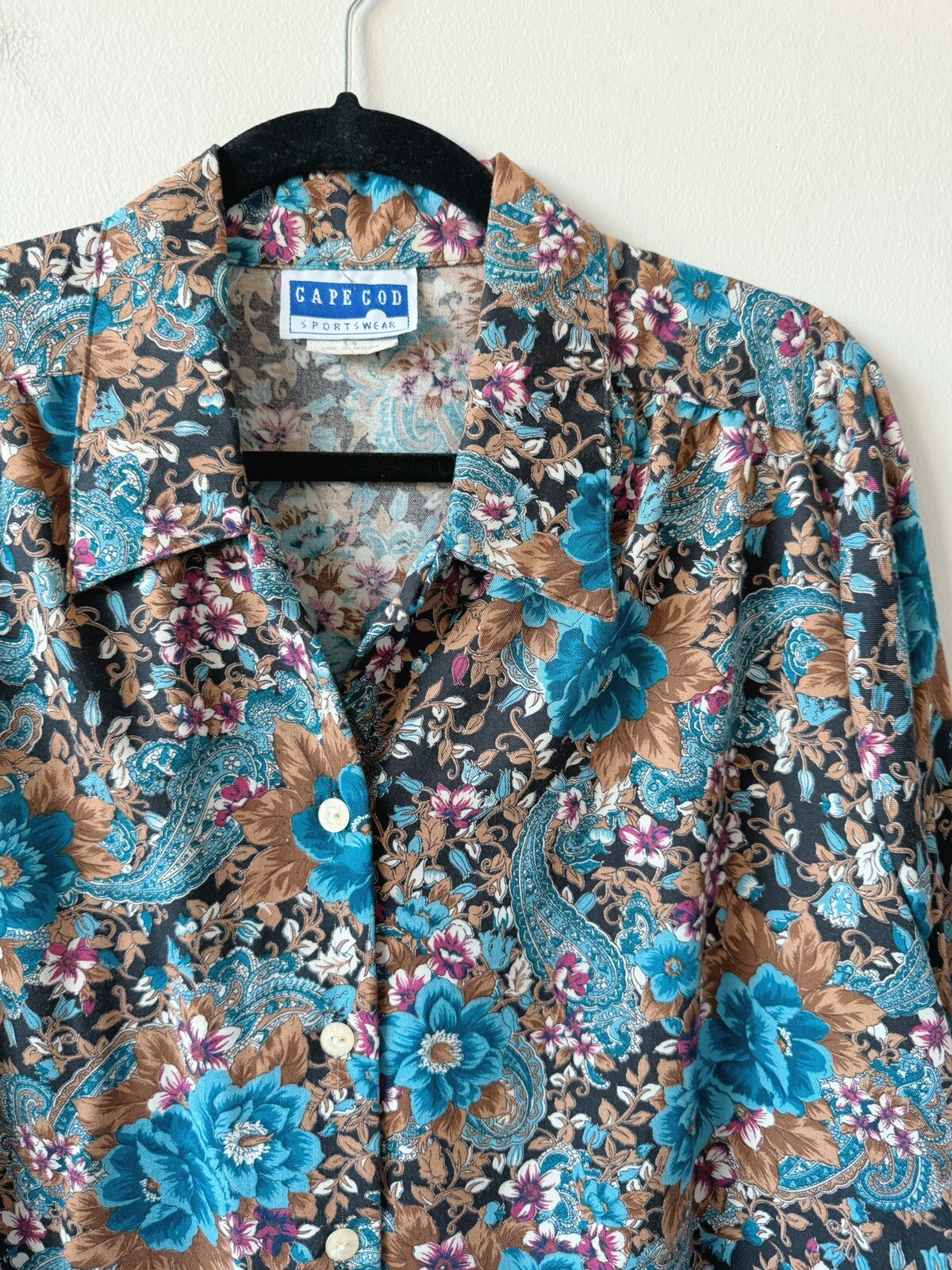 Vintage 80s/90s Cape Cod Sportswear Paisley Floral Button Up Blouse Size L