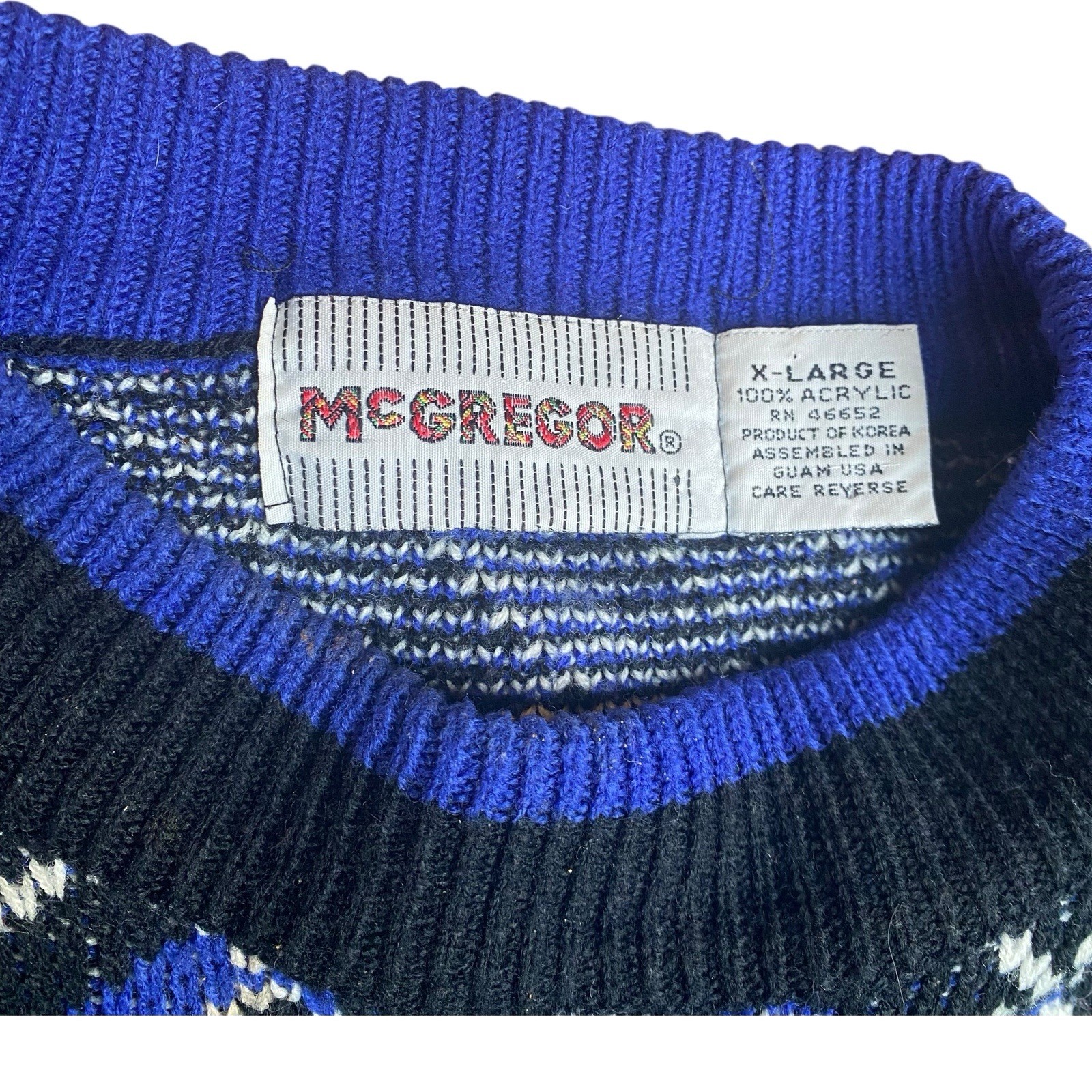 McGregor Knit Fisherman Sweater VTG XL Geometric Crewneck Pullover Abstract