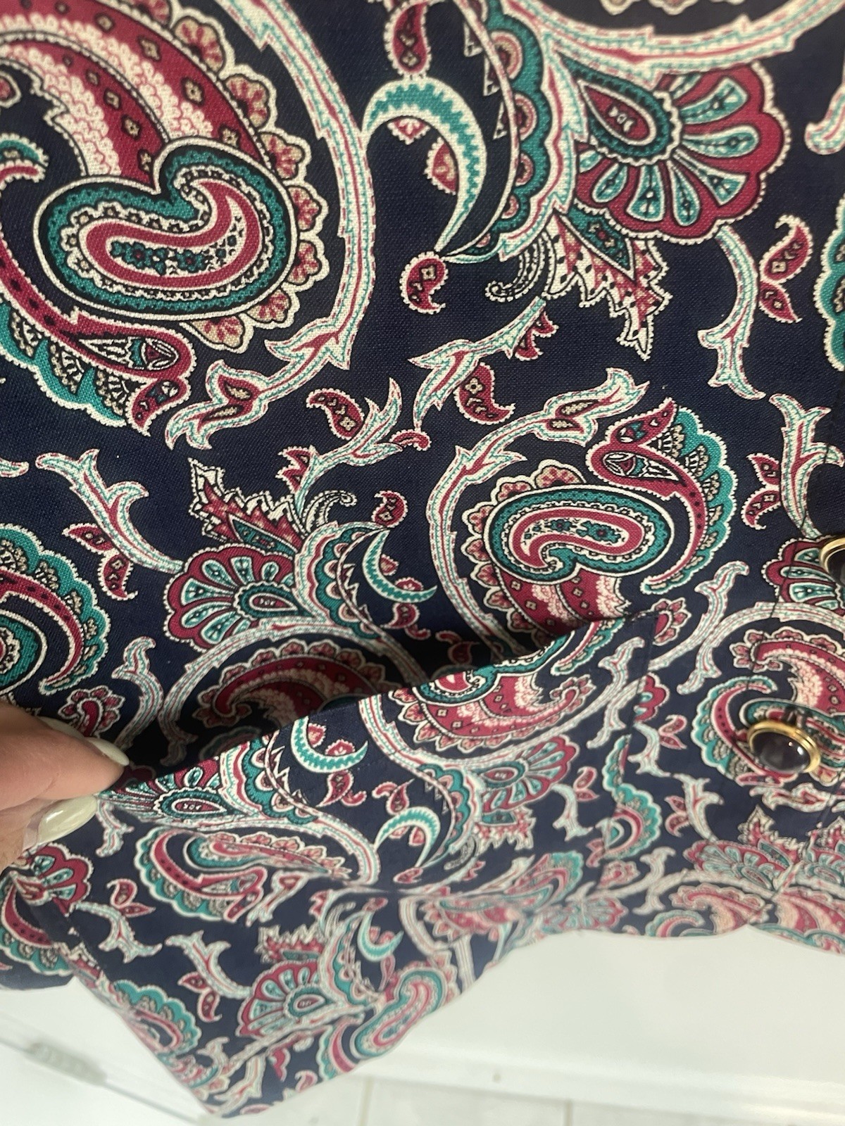 Vintage J.G. Hook Petites Paisley Blazer 3 Button Sz 8 Linen Cotton Blue Purple