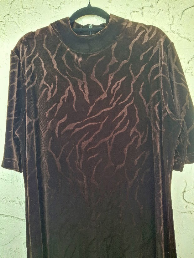 Vintage 90s Carole Little Chocolate Brown Velvet Maxi Dress 14 Animal Print Goth