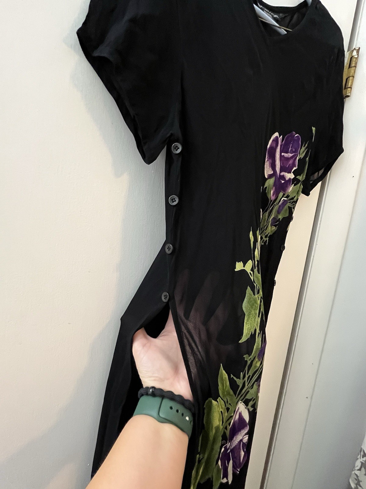 Vtg American Angel Floral Black Maxi Dress Coverup L 90s Grunge Whimsigoth Fairy