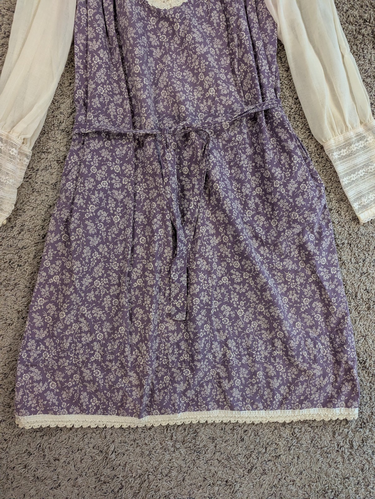 Vintage 1970’s JC Penney Purple Floral & Lace Boho Prairie Style Dress Size 18