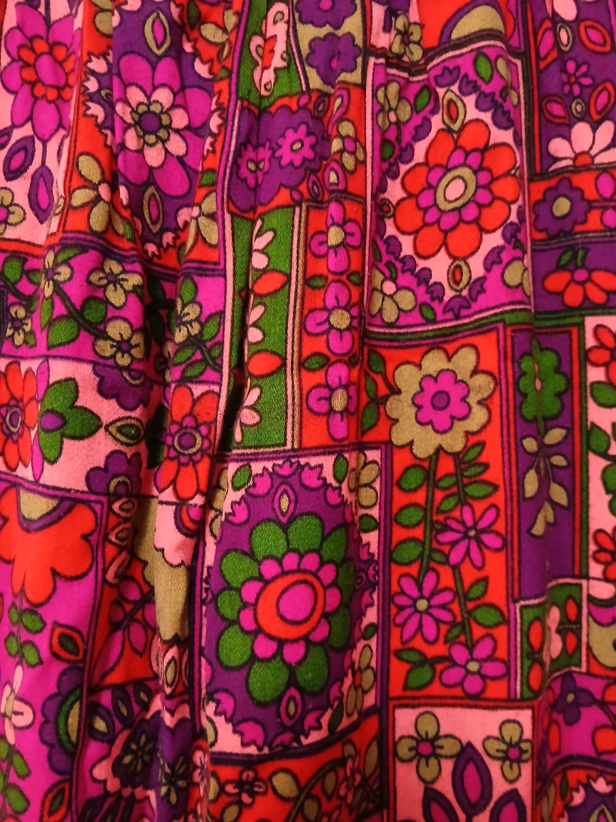 True Vintage 60s 70s Funky Psychedelic Printed Skirt Maxi Hippy Flower 28″W 40″L