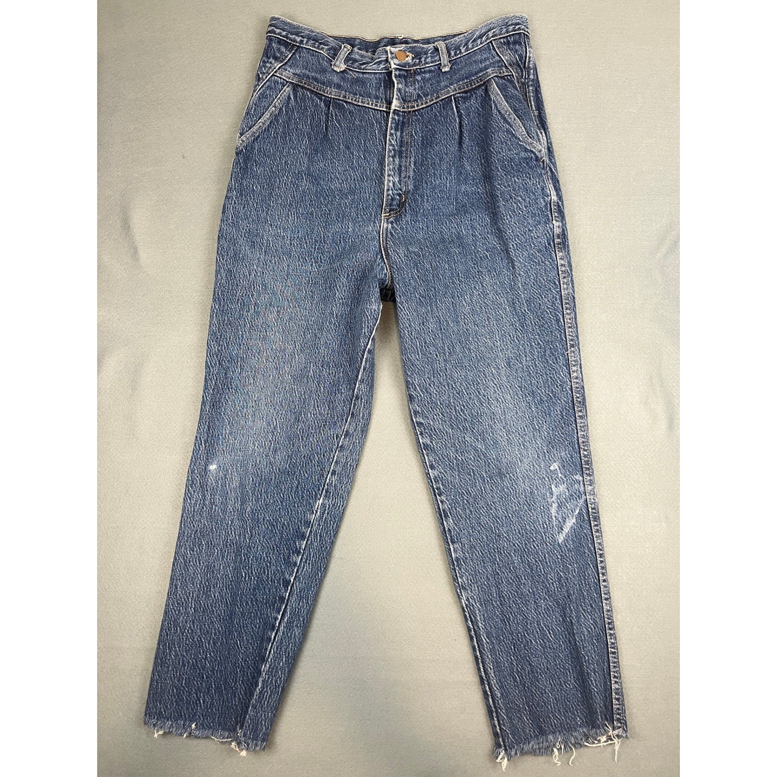 Vintage High Waist Pleated Jeans Retro Grunge Boho Blue Cotton Denim Size 32×25