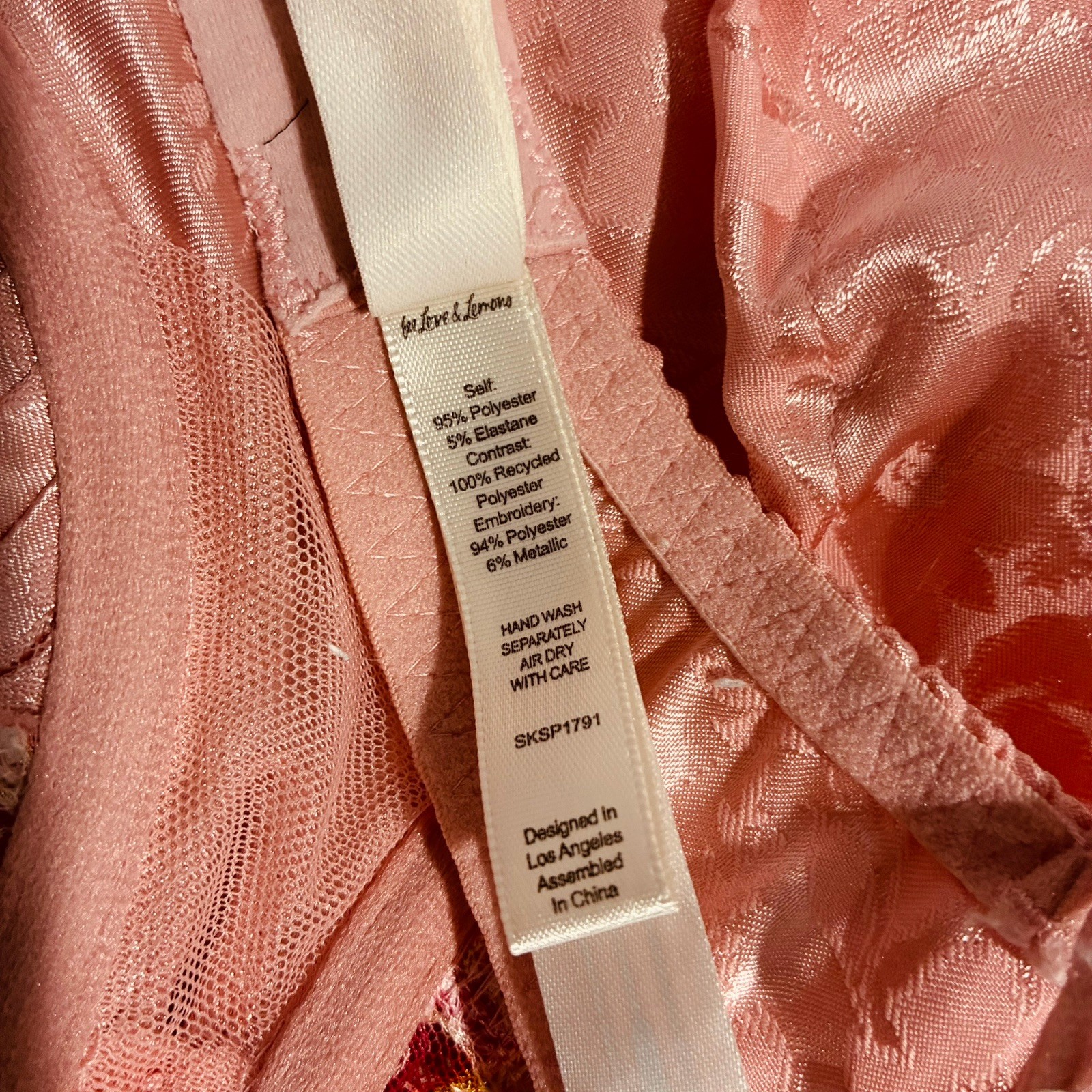 For Love & Lemons Peach Satin Midi Dress Nightgown L