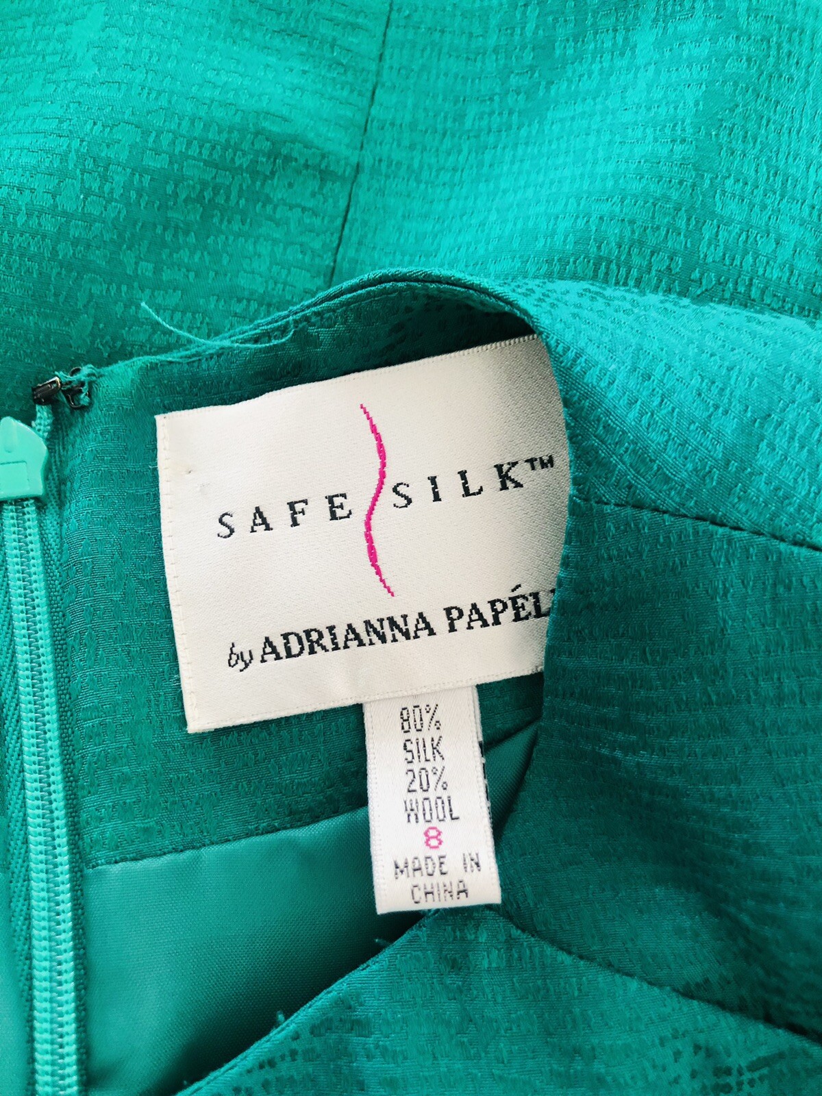 VTG Adrianna Papell Safe Silk Silk Blend Emerald Green Dress Size 8