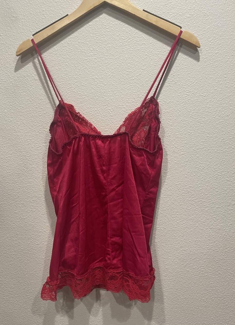 VTG Alana Gale Lingerie Tank Red SZ MEDIUM Lace Ruffle Sexy Bows Romantic Floral