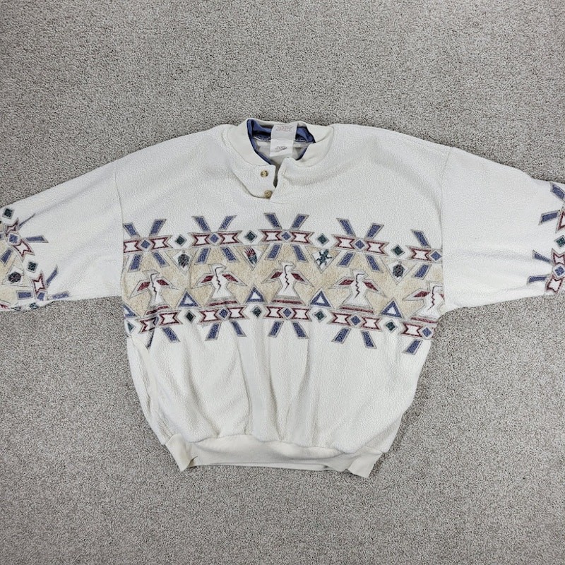 Vintage 90’s Art Unlimited Aztec Sweatshirt Womens M White Brown Phoenix Fleece