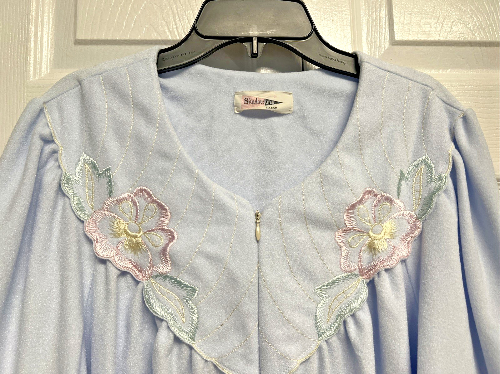 L NWT Vintage Shadowline Robe Pockets Front Half Zip Blue Polyvelva Fabric