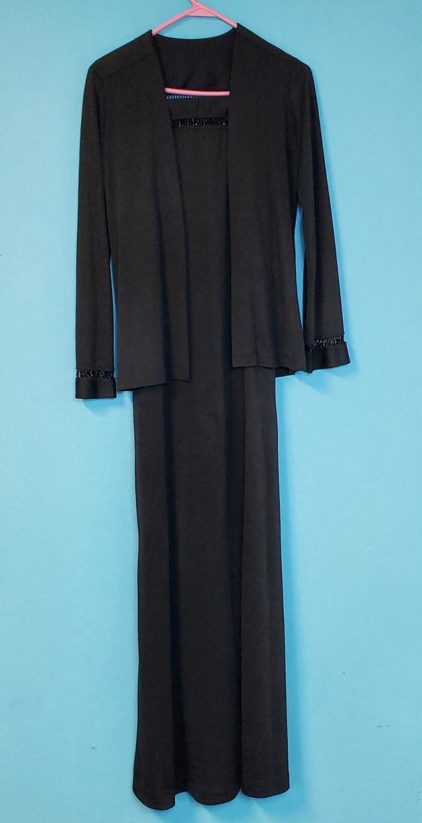 Joy Stevens California Floor Length Spaghetti Strap Dress with Jacket Black 5/6