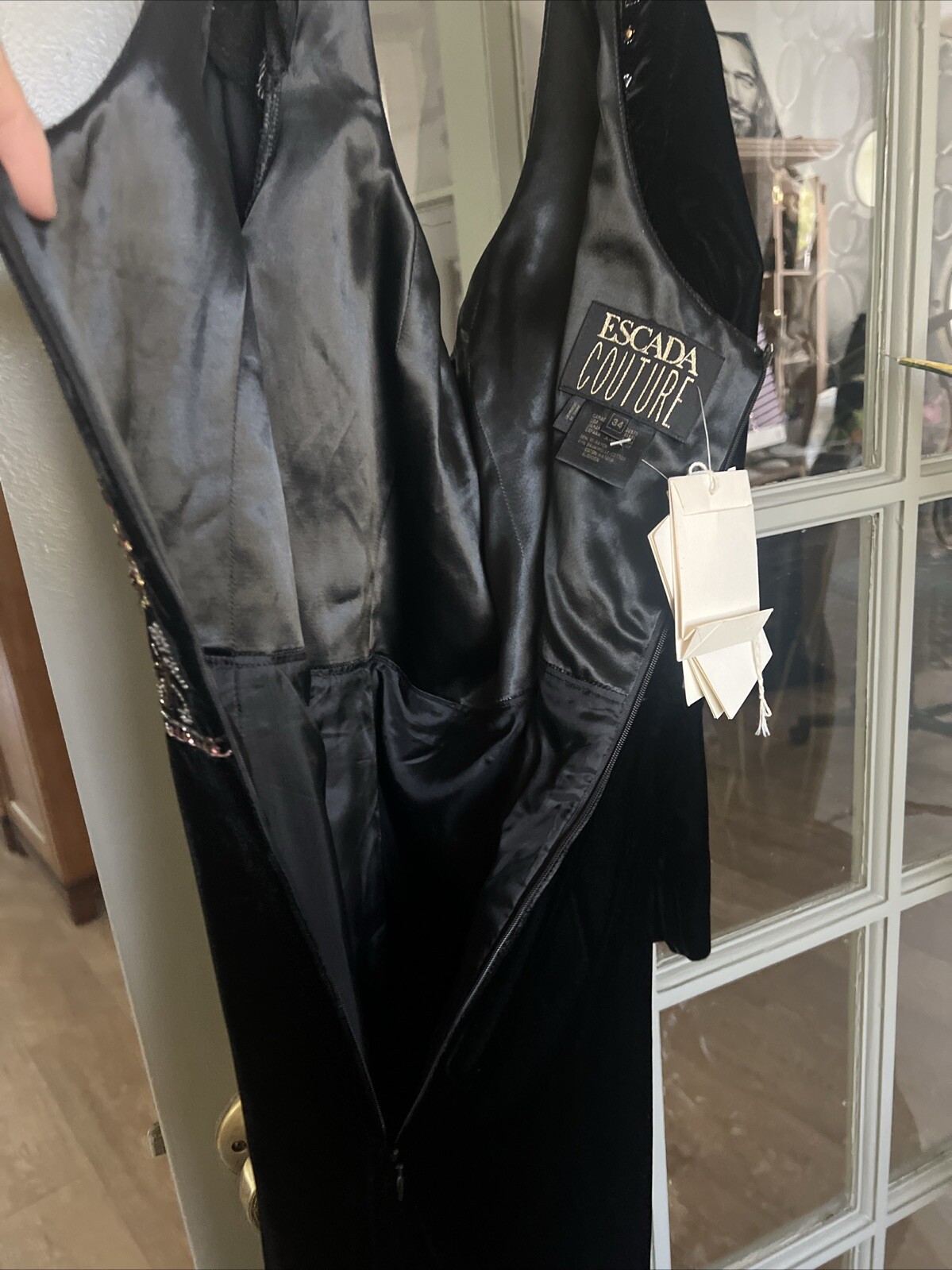 Escada Couture Vintage Black Velvet Victorian Embellished W/ Empire. Sz. 34 NWT