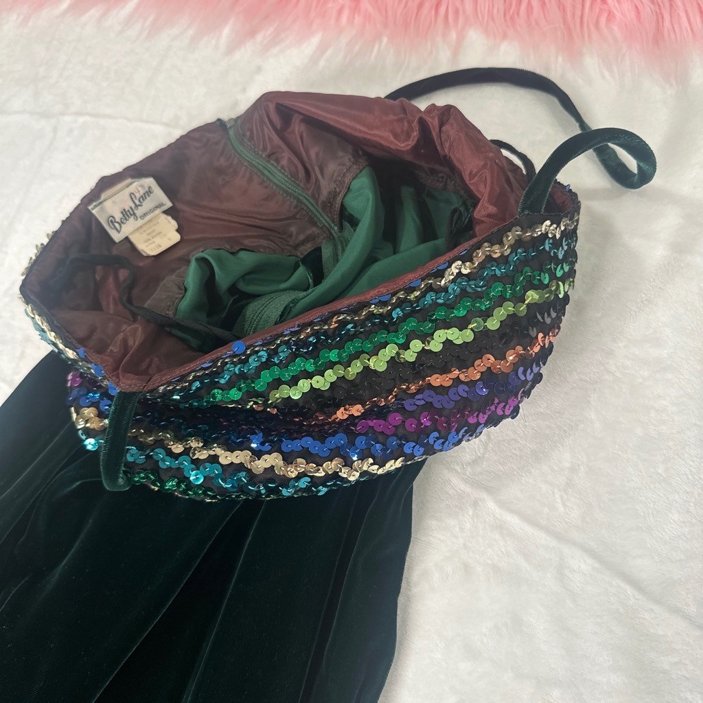 Vintage 70s Fairy Grunge Maximalist Green Velvet Sequin Bodice Maxi Dress 4/5