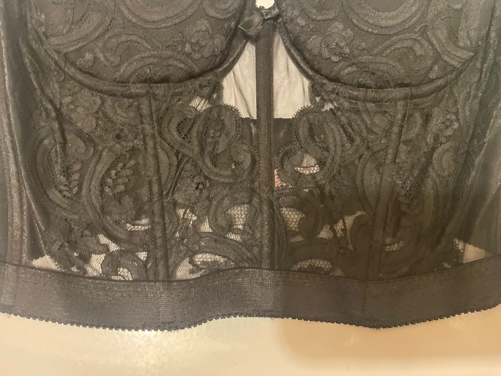 Vtg Lady Marlene Black Strapless Lace Bustier 38B Bra Corset #1288