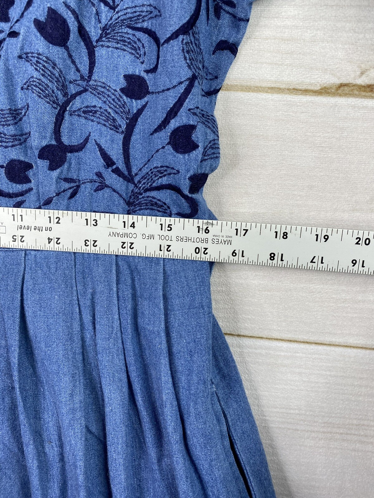 Vtg Country Wear Clothing Co Denim Dress Sz 12 Velvet Embroidered Cottagecore