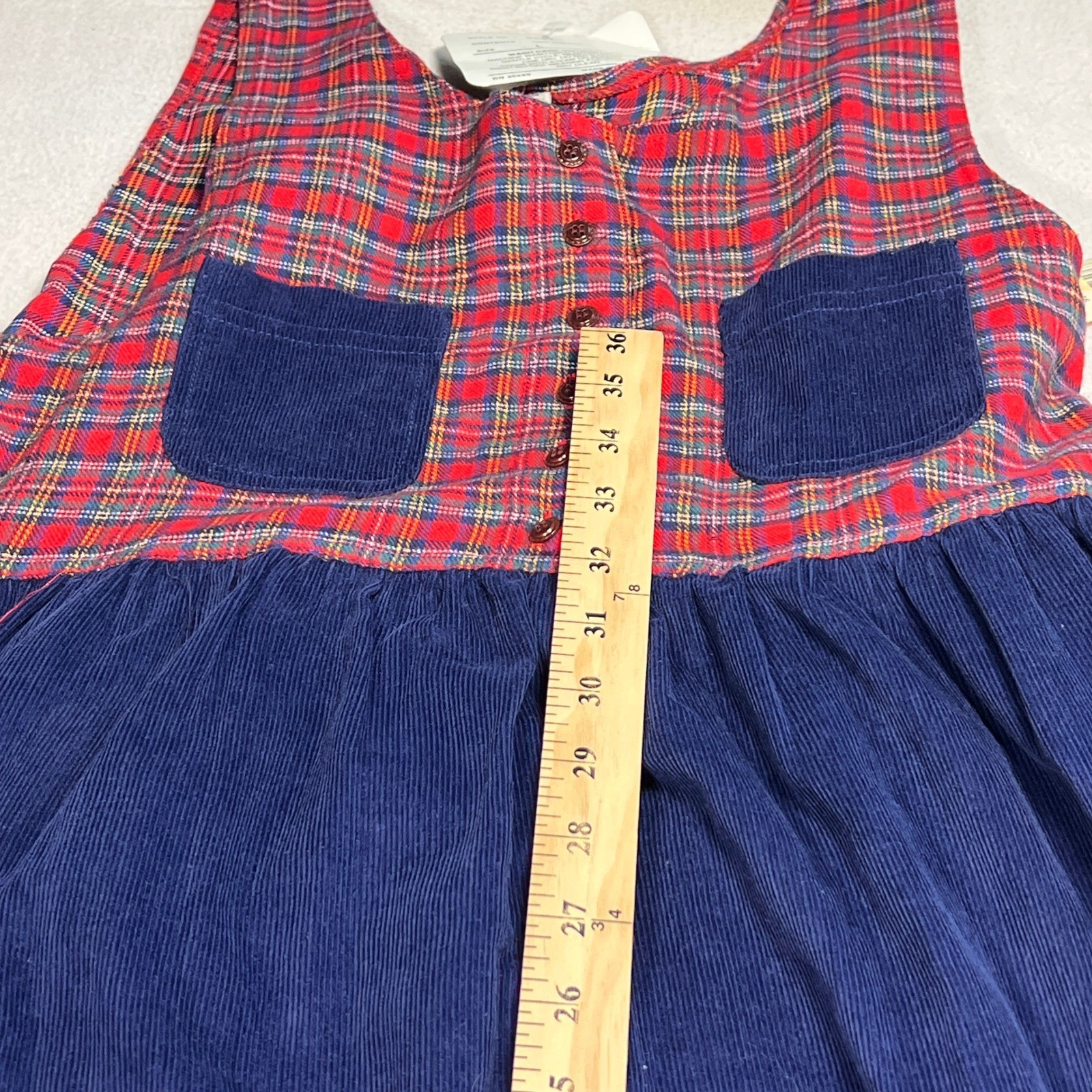 Vintage Erika Classics Dress Women Large Blue Red Plaid Corduroy Mixed Media NEW