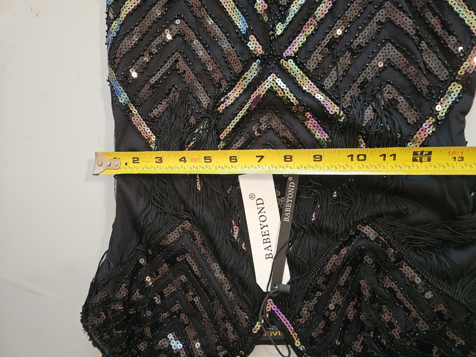 Babeyond 1920’s Style Black Sequined Fringed Flapper Cocktail Dress Sz M
