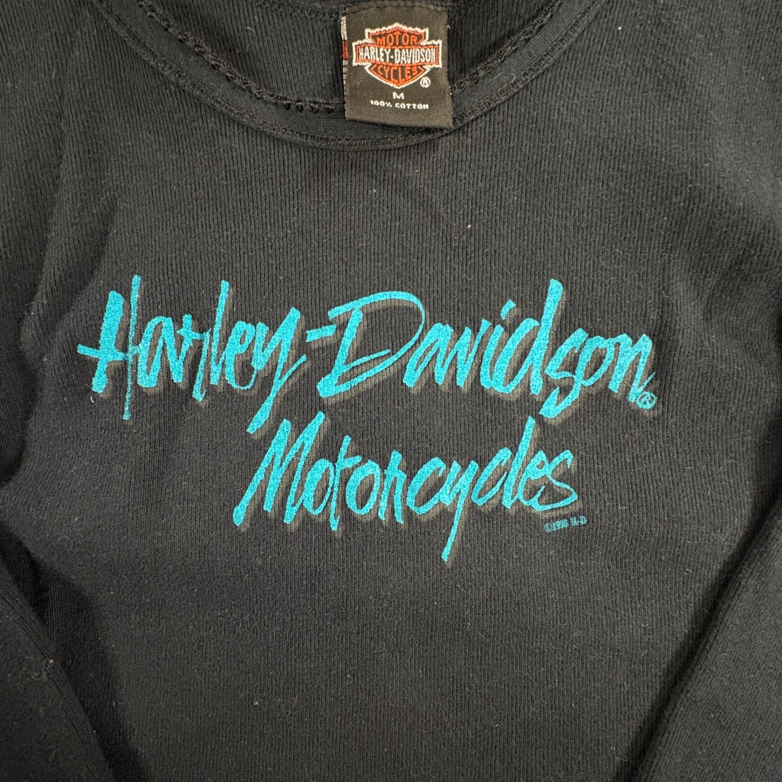Vintage Harley Davidson Long Sleeve Shirt Womens M Black Teal York PA 1998