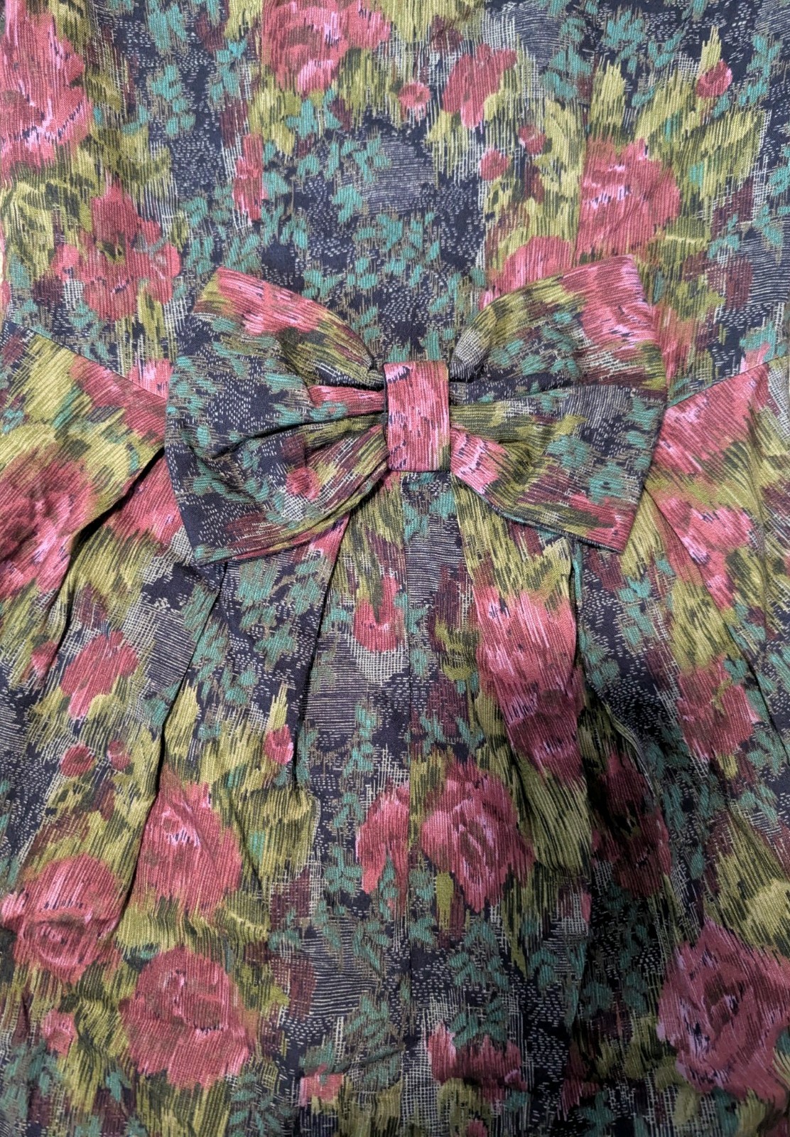 Vintage 80s Floral Button Down Dress W/ Puff Sleeves And Bow On Back Size 2