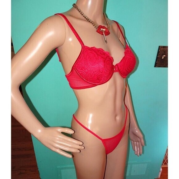 Vintage Vassarette Red Push Up Bra 34 C embroidery fishnet original tags
