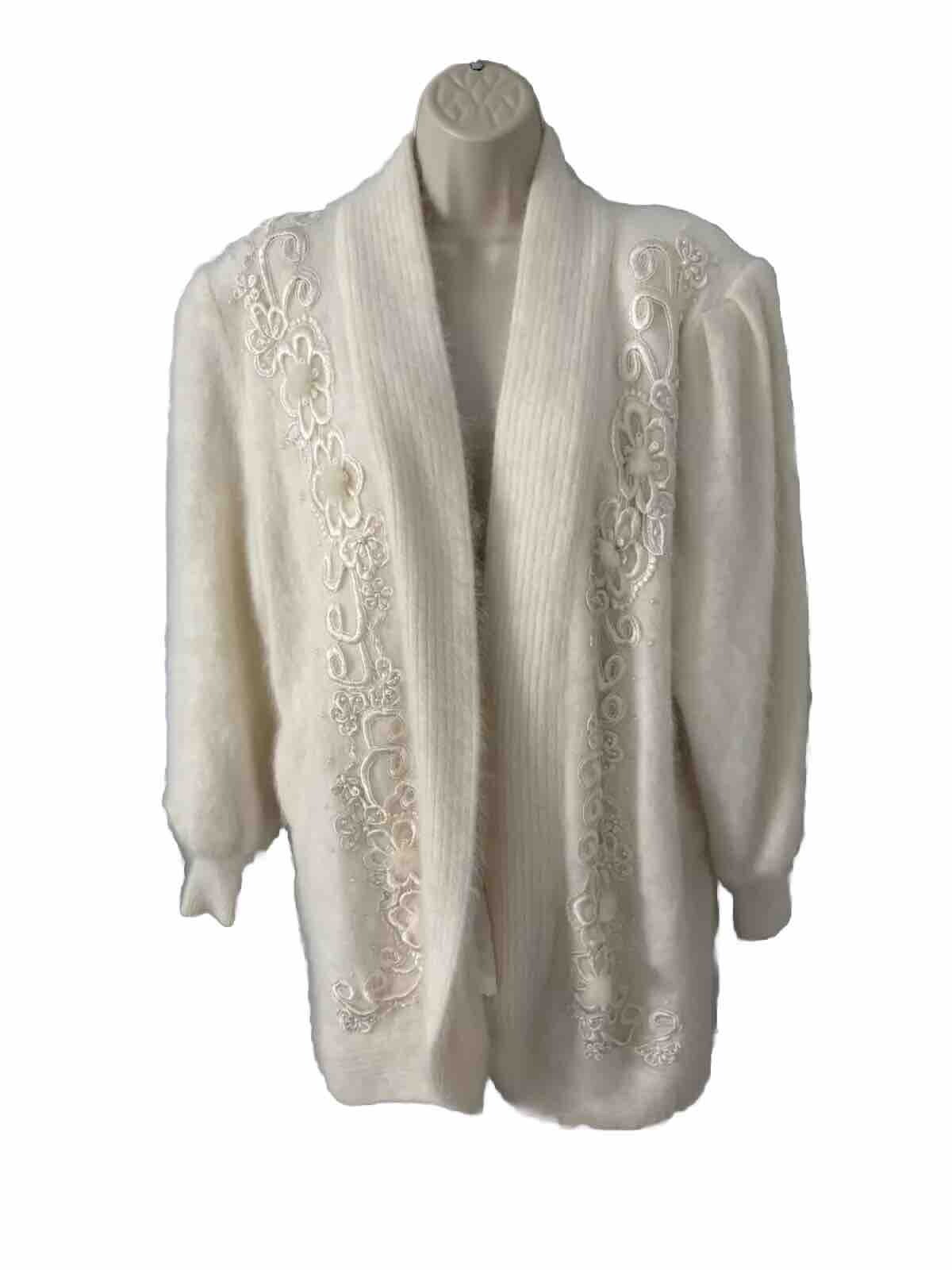 Vintage Belldini White Angora Sweater Coat Size M