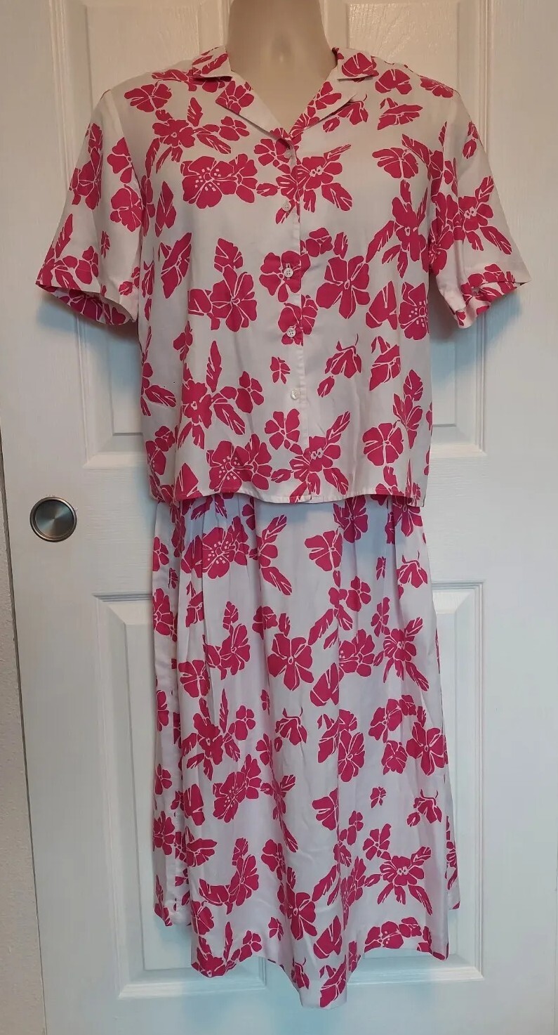 The Wyndham Collection Womens Skirt & Blouse Size 12 Vintage 1980 Tropical