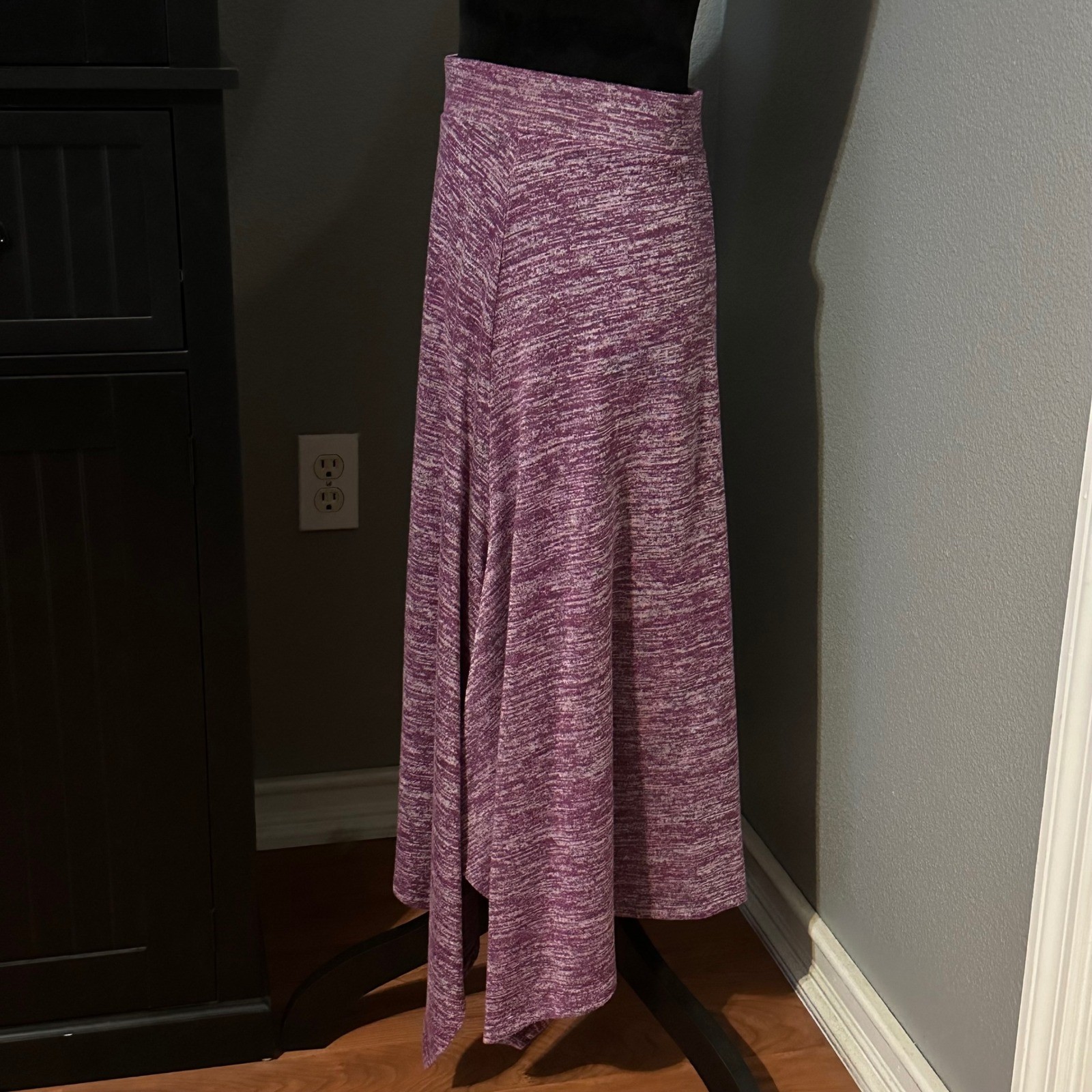 Ruby Rd Womens Handkerchief Hem Skirt Small Purple Knit Stretch Casual Boho