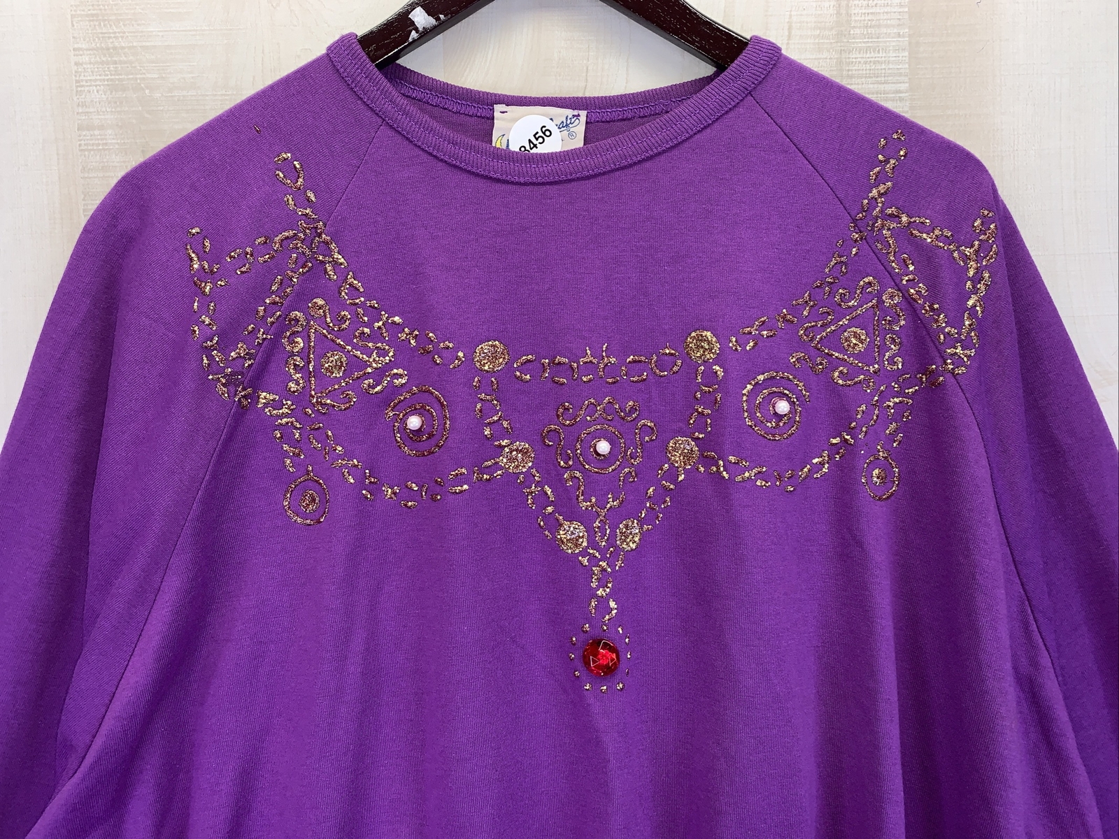 Vintage 1980-90s Moon Craft Womens 3/4 Sleeve Jewled Top One Size 6-22-#8456