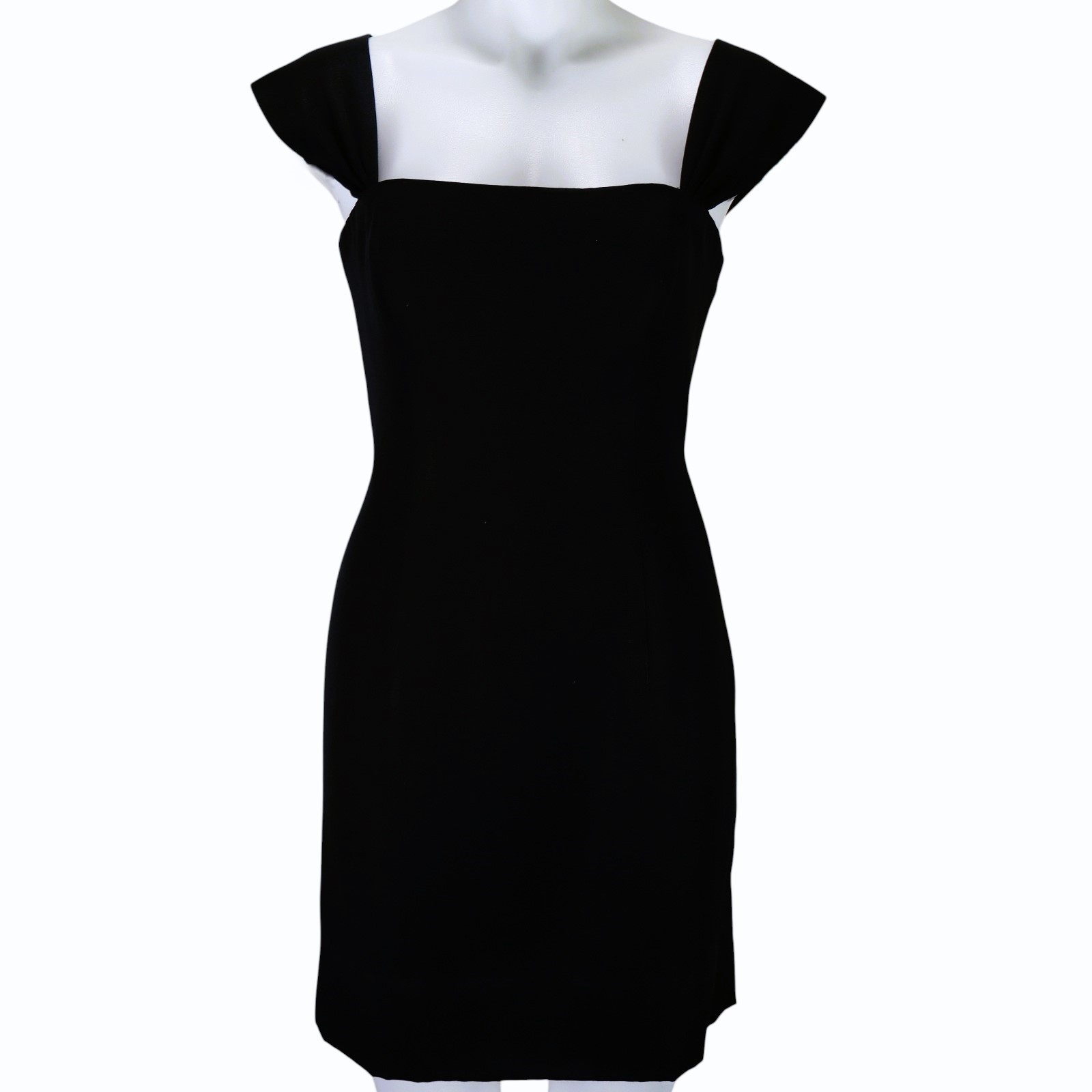 Vintage En Francais Huey Waltzer Black Sheath Dress Sz 12 Square Neck Wide Strap