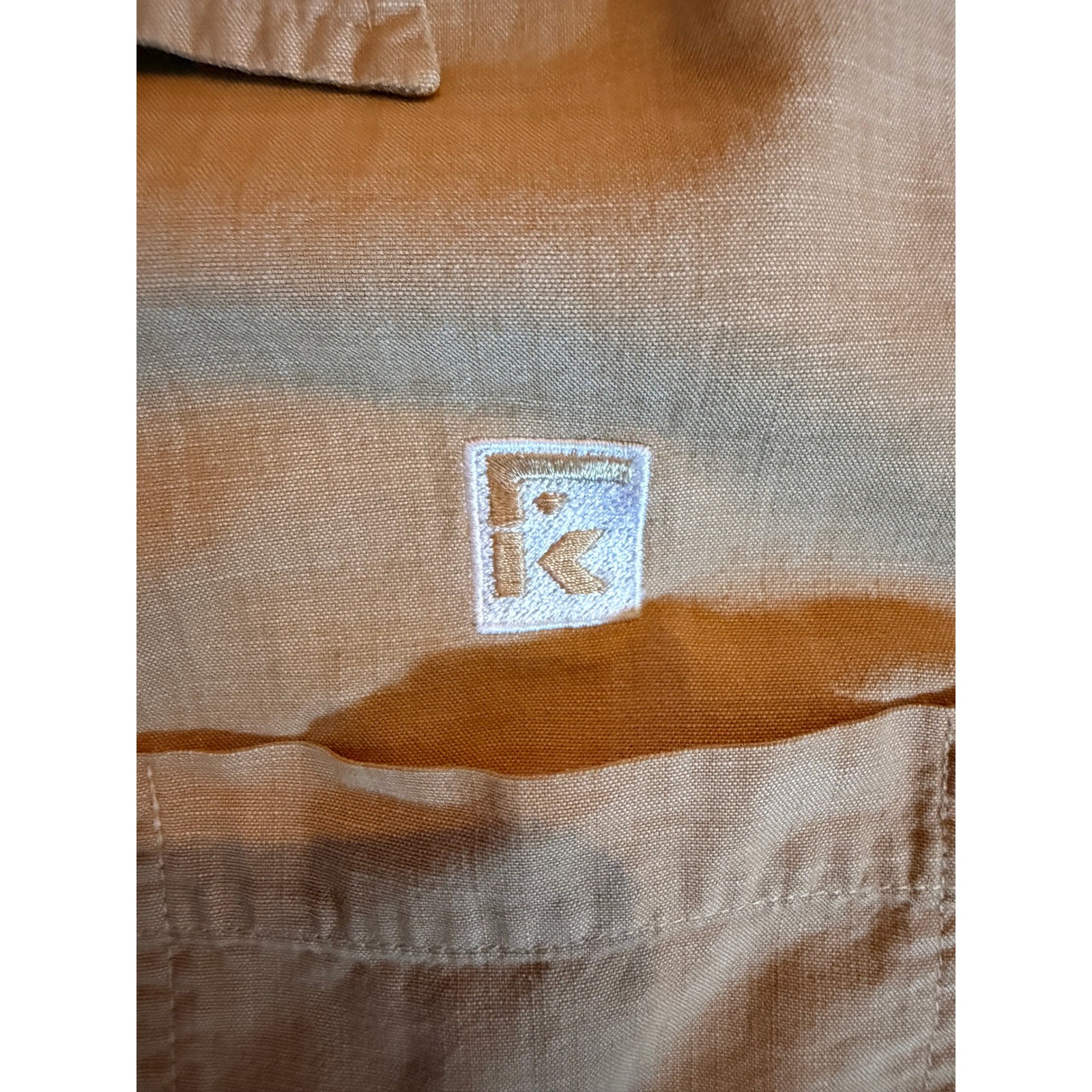 Lands End Womans Tan Cotton Button Down Shirt Long Sleeve L 14-16 Preppy Neutral