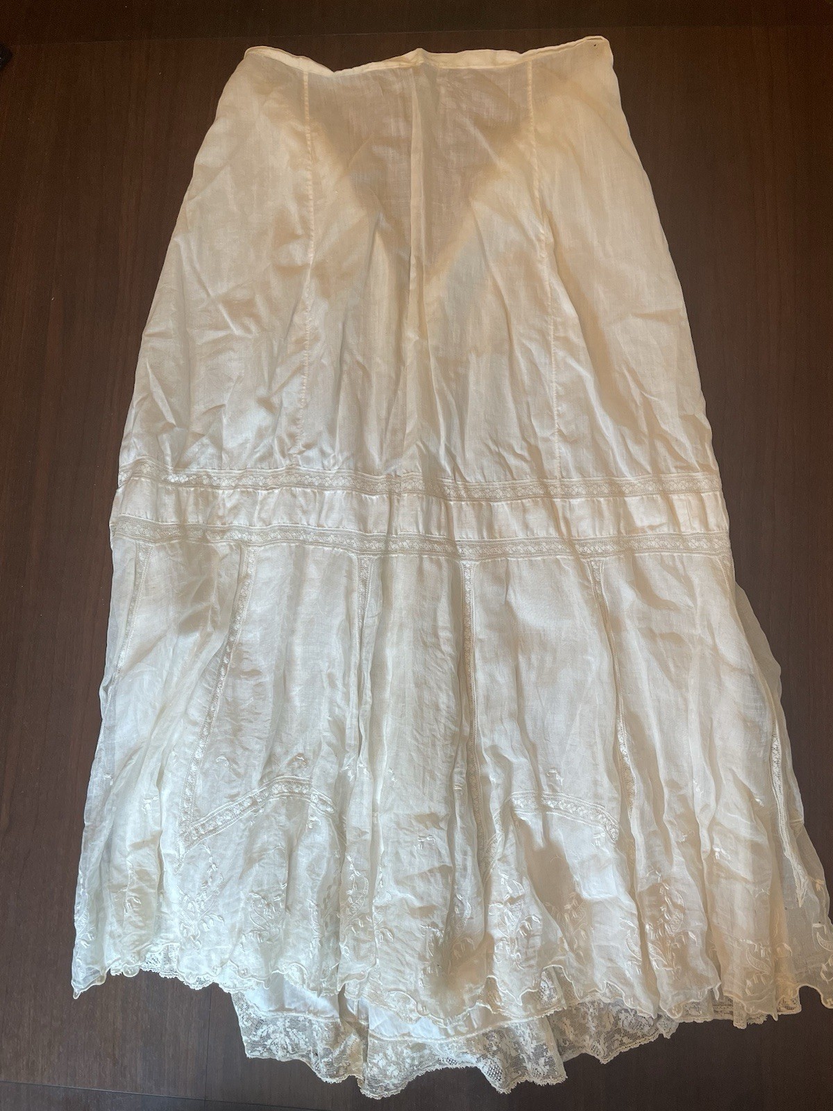 White Cotton Petticoat Slip Underskirt with Lace Hem, Lingerie Dress Style