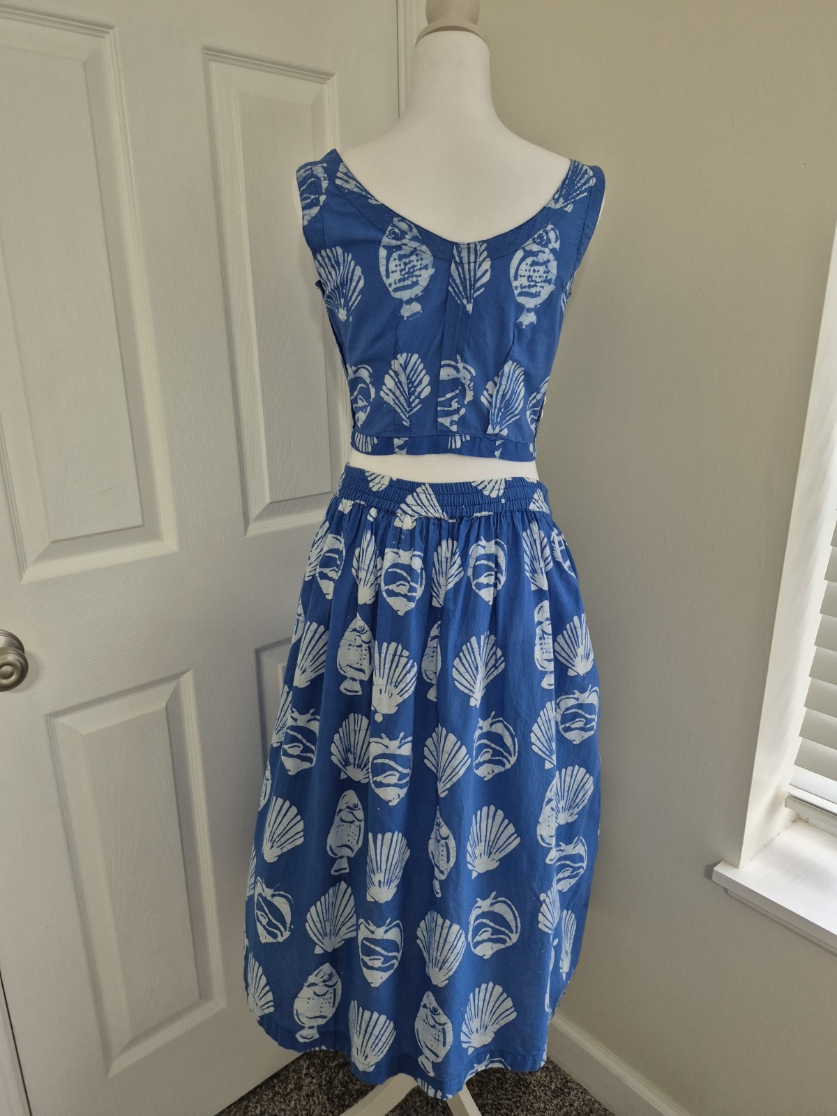 Vintage 90s Passports Pier 1 Imports Blue White Seashell Skirt Top Set – Small