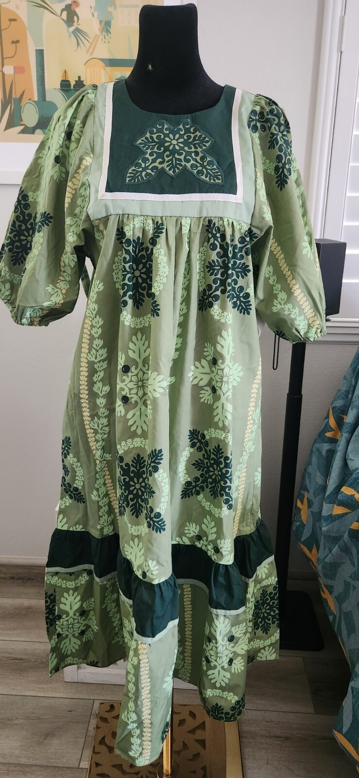Vintage New Carol Bennett M Womens Short Muu Muu Dress Aloha Hawaiian Quilt