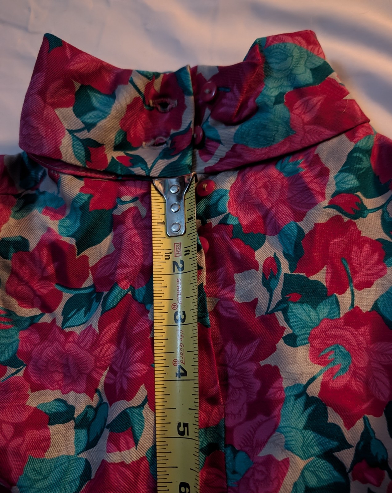 Pendleton VTG Blouse Sz 6 Red &Teal Top Cuffed Long Sleeves High Neck Business